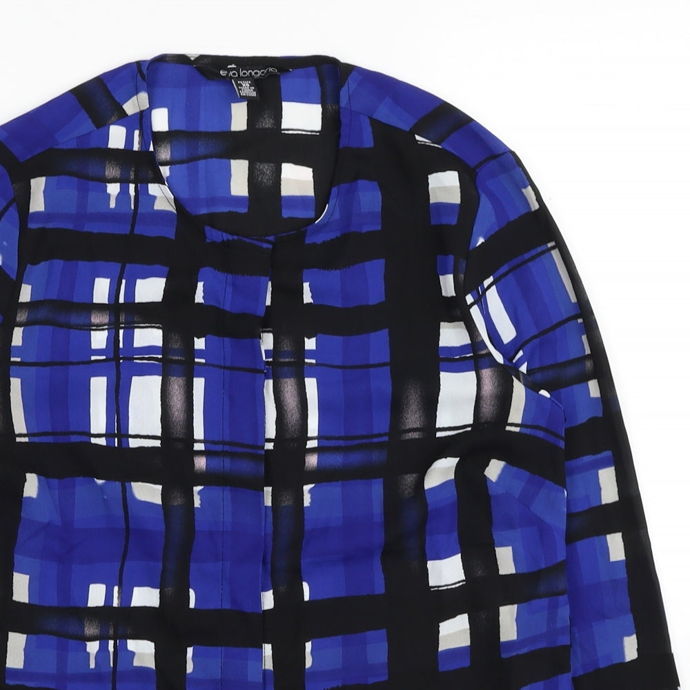 Eva Longoria Womens Blue Geometric Polyester Basic Blouse Size XS Collared
