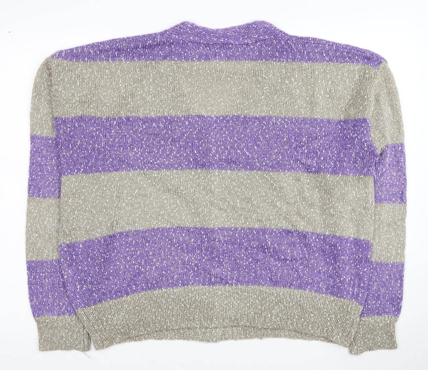 SheIn Womens Grey V-Neck Striped Acrylic Cardigan Jumper Size L