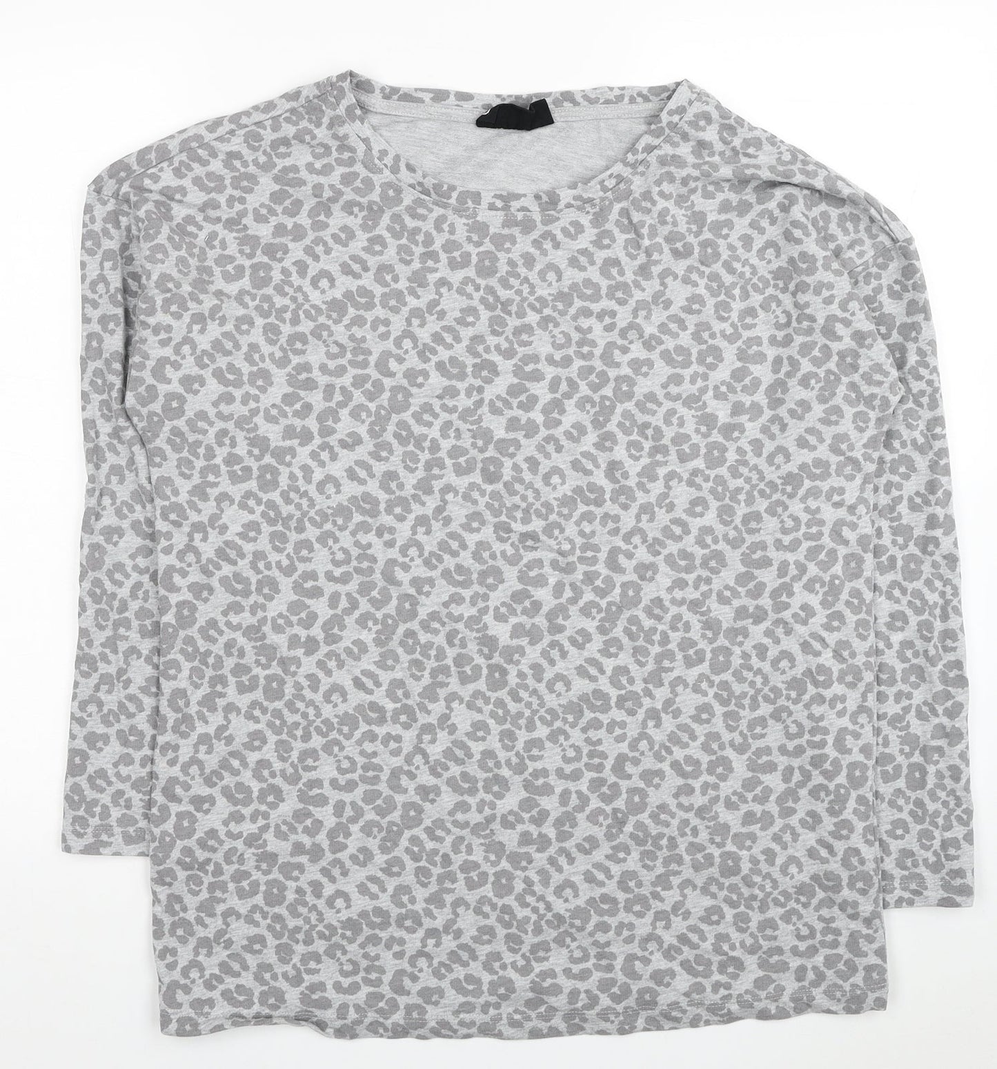Avenue Womens Grey Animal Print Cotton Basic T-Shirt Size 12 Round Neck - Leopard Print Size 12-14