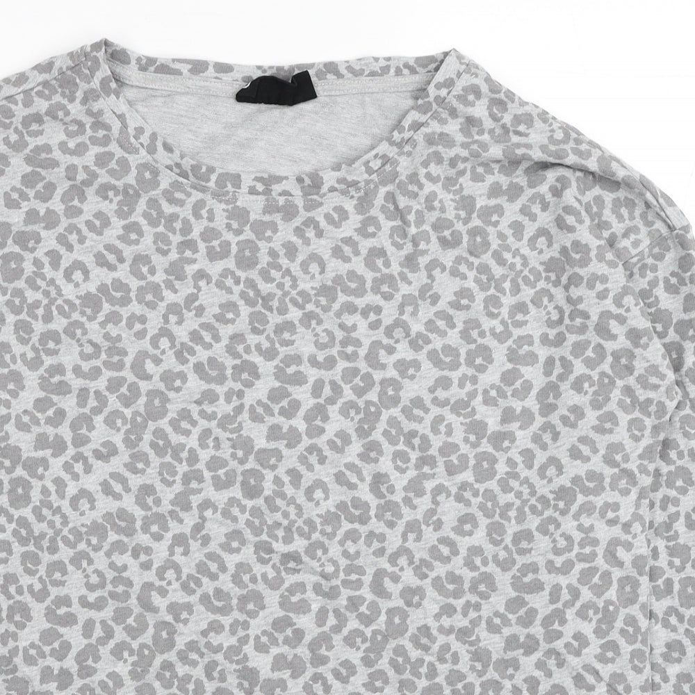 Avenue Womens Grey Animal Print Cotton Basic T-Shirt Size 12 Round Neck - Leopard Print Size 12-14