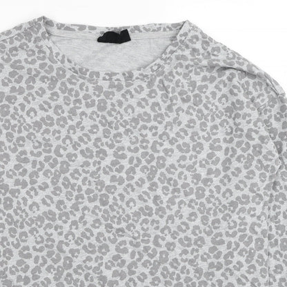 Avenue Womens Grey Animal Print Cotton Basic T-Shirt Size 12 Round Neck - Leopard Print Size 12-14