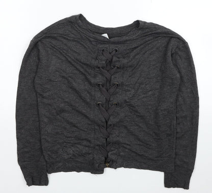 90 Degree Girls Grey Rayon Pullover Sweatshirt Size 7-8 Years Pullover - Tie Detail Back