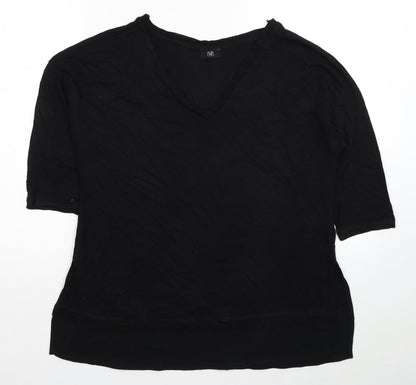 F&F Womens Black Viscose Basic T-Shirt Size 12 V-Neck