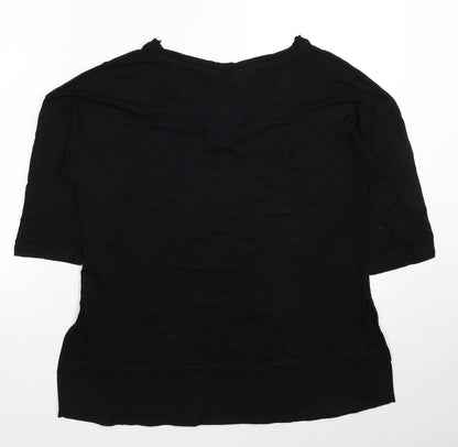 F&F Womens Black Viscose Basic T-Shirt Size 12 V-Neck