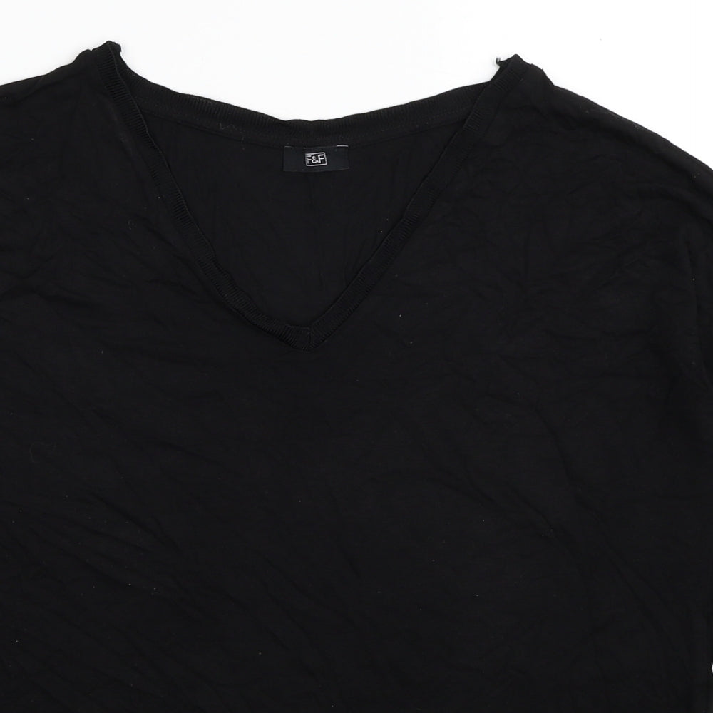 F&F Womens Black Viscose Basic T-Shirt Size 12 V-Neck