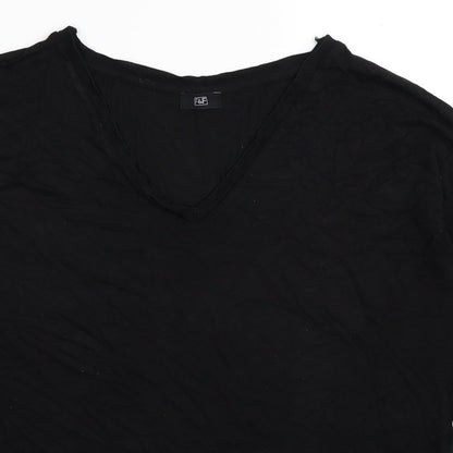 F&F Womens Black Viscose Basic T-Shirt Size 12 V-Neck