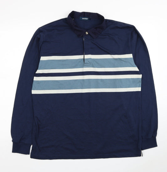 South Bay Mens Blue Colourblock Cotton Polo Size M Collared Pullover