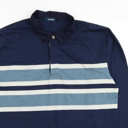 South Bay Mens Blue Colourblock Cotton Polo Size M Collared Pullover