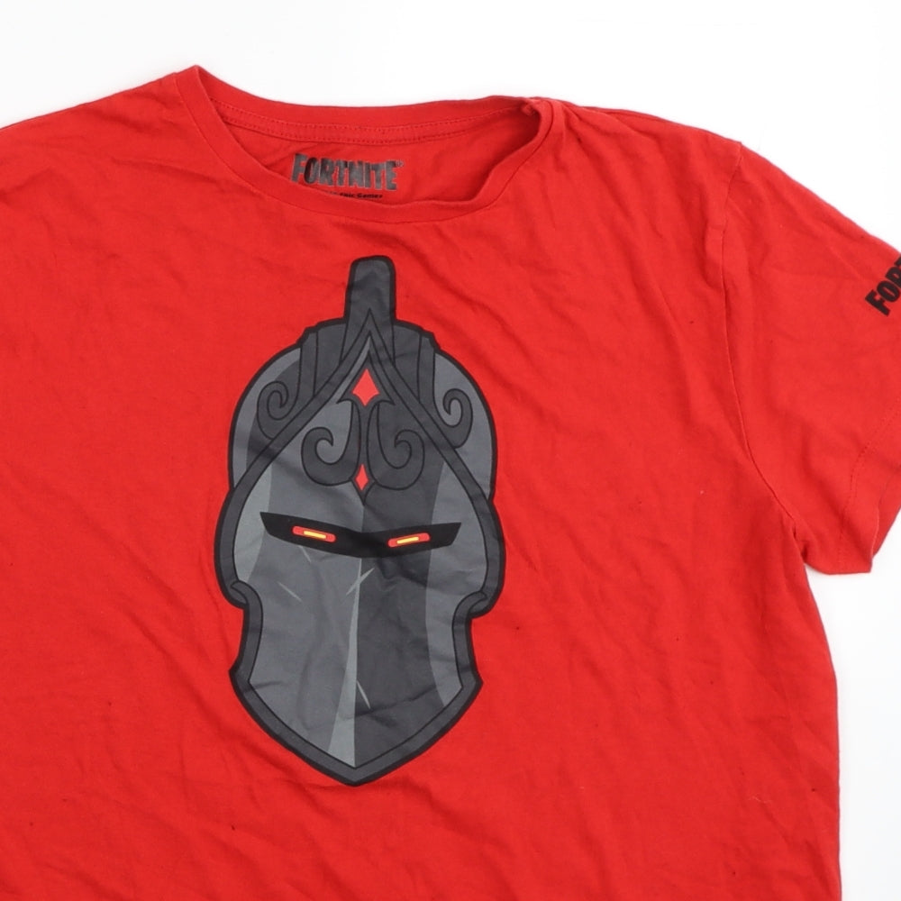 Fortnite Boys Red Cotton Basic T-Shirt Size XL Round Neck Pullover - Fortnite Mask