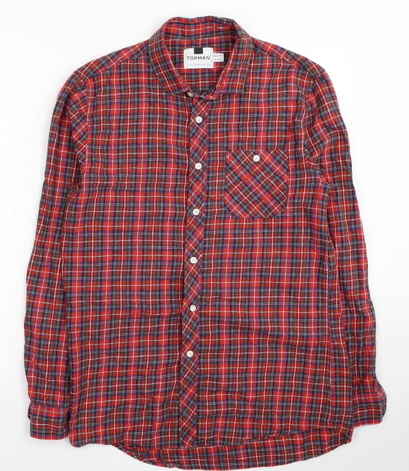 Mens UK Size M Topman Red  Button-Up Long Sleeve Casual Shirt