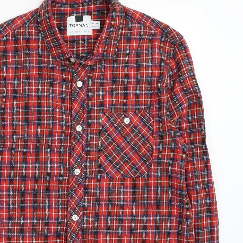 Mens UK Size M Topman Red  Button-Up Long Sleeve Casual Shirt