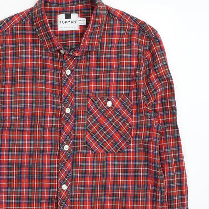 Mens UK Size M Topman Red  Button-Up Long Sleeve Casual Shirt