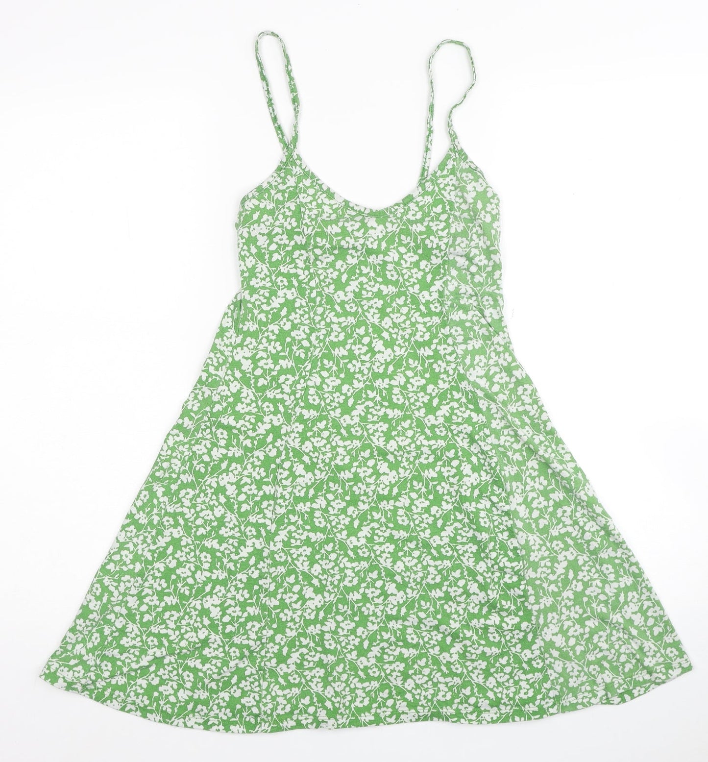 PRETTYLITTLETHING Womens Green Floral Polyester Tank Dress Size 6 Round Neck Pullover
