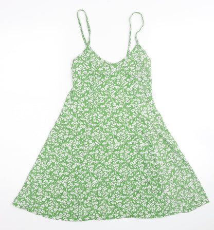 PRETTYLITTLETHING Womens Green Floral Polyester Tank Dress Size 6 Round Neck Pullover