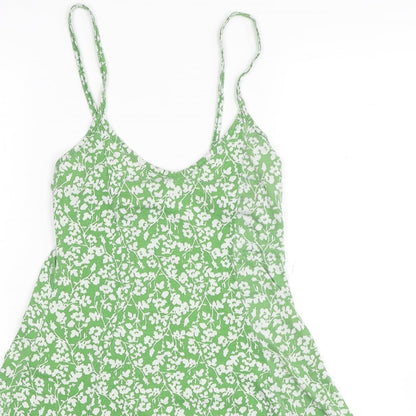 PRETTYLITTLETHING Womens Green Floral Polyester Tank Dress Size 6 Round Neck Pullover