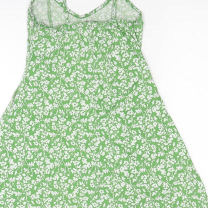 PRETTYLITTLETHING Womens Green Floral Polyester Tank Dress Size 6 Round Neck Pullover