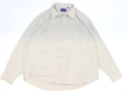 Mens UK Size 49 Mansize Beige  Button-Up Long Sleeve Casual Shirt