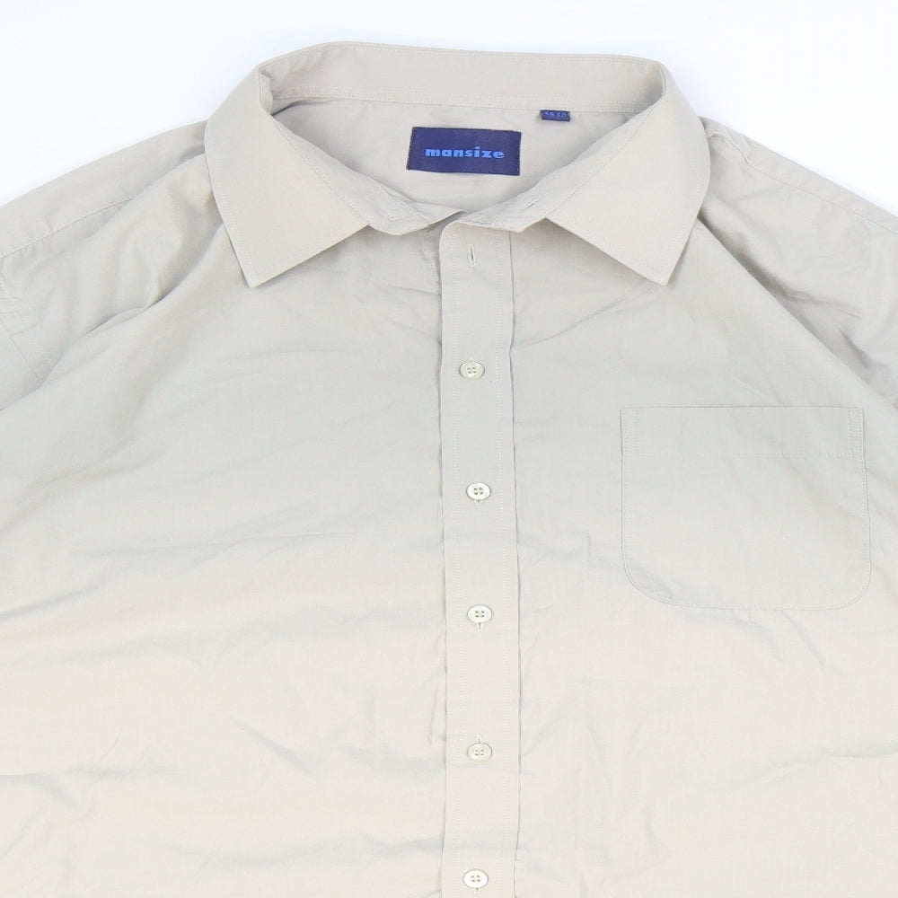 Mens UK Size 49 Mansize Beige  Button-Up Long Sleeve Casual Shirt