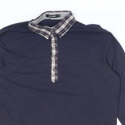 Antony Morato Mens Blue Plaid Cotton Button-Up Size XL Collared Button