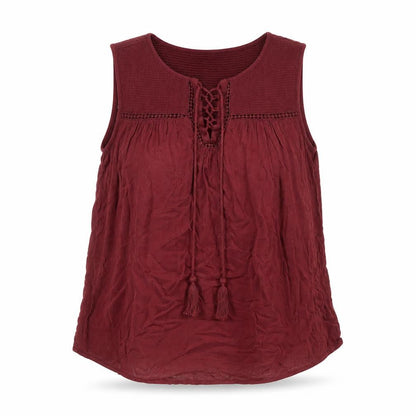 New Look Womens Red Viscose Basic Blouse Size 10 V-Neck - Lace-up