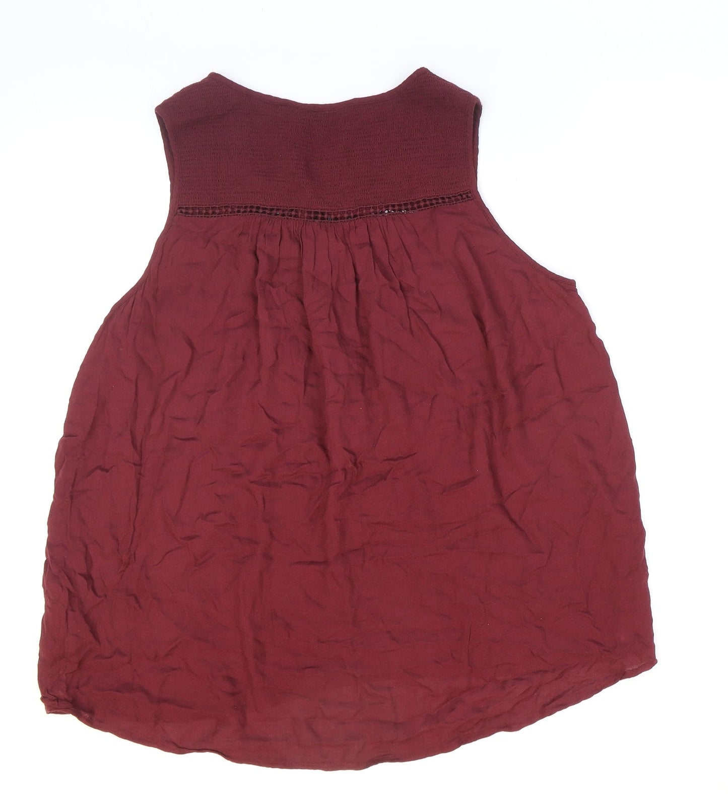 New Look Womens Red Viscose Basic Blouse Size 10 V-Neck - Lace-up