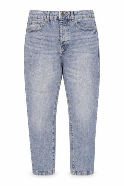 boohooMAN Mens Blue Cotton Tapered Jeans Size 32 in L25 in Regular Zip - Washed look