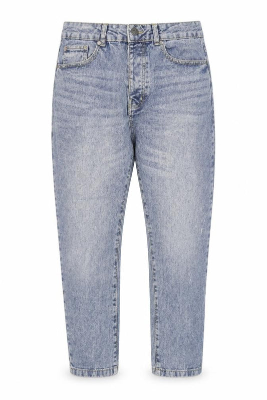 boohooMAN Mens Blue Cotton Tapered Jeans Size 32 in L25 in Regular Zip - Washed look