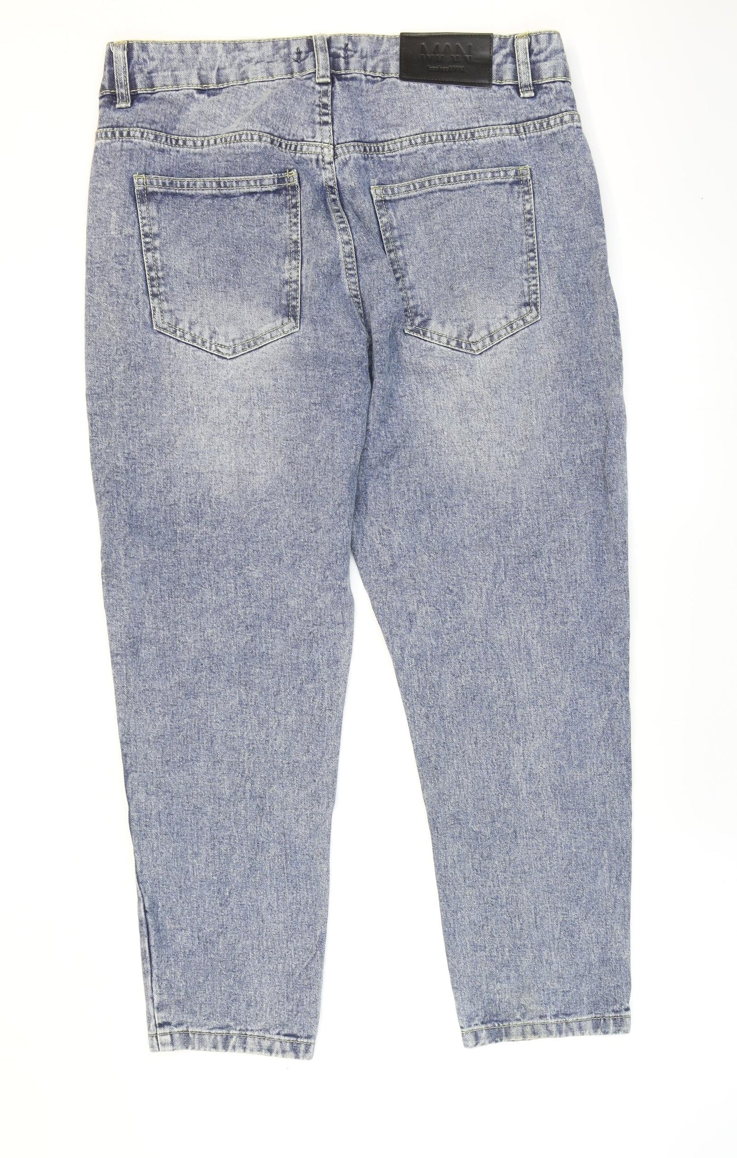 Boohoo MAN Mens Blue Cotton Tapered Jeans Size 32 in L25 in Regular Zip - Washed look