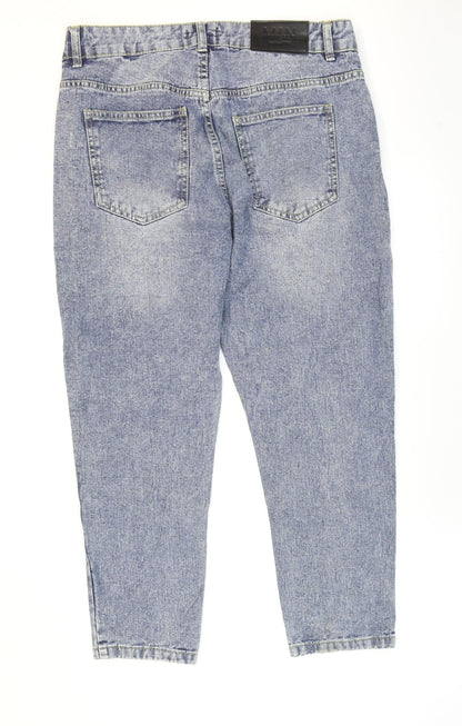 Boohoo MAN Mens Blue Cotton Tapered Jeans Size 32 in L25 in Regular Zip - Washed look