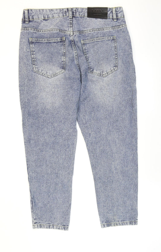 Boohoo MAN Mens Blue Cotton Tapered Jeans Size 32 in L25 in Regular Zip - Washed look