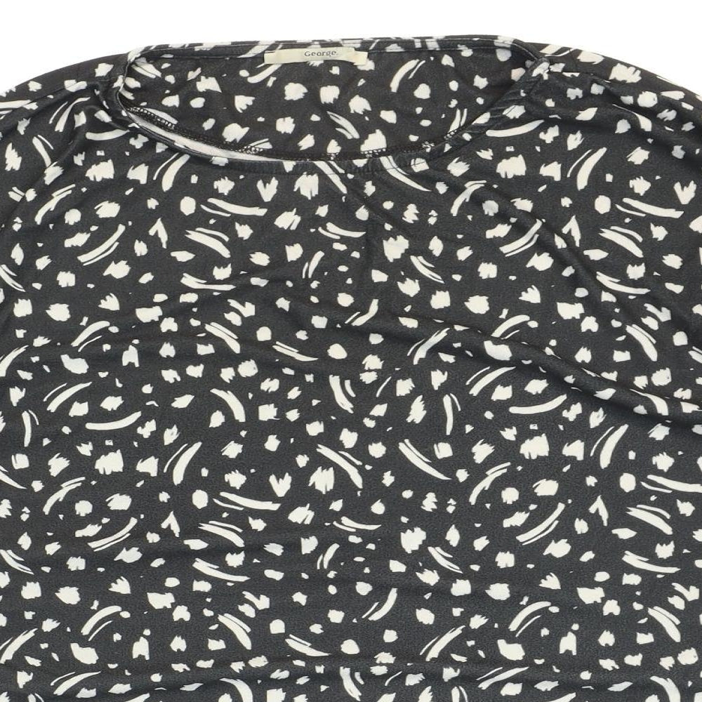 George Womens Black Geometric Polyester Basic T-Shirt Size M Round Neck