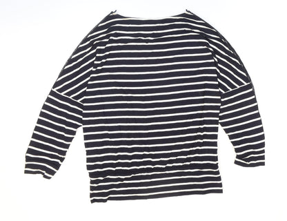 F&F Womens Blue Striped Viscose Basic T-Shirt Size 10 Boat Neck - Lace Detail