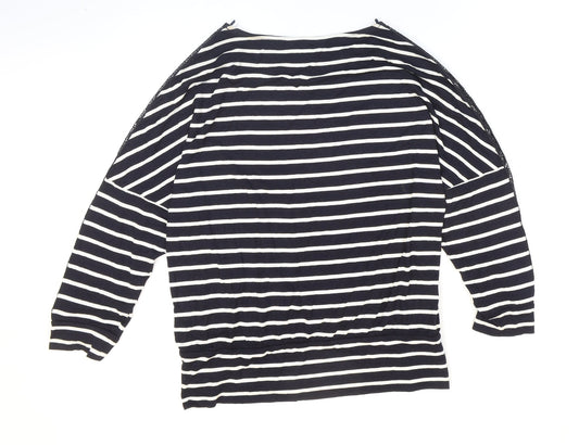 F&F Womens Blue Striped Viscose Basic T-Shirt Size 10 Boat Neck - Lace Detail