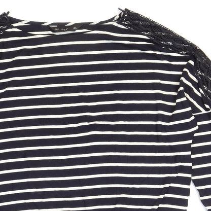 F&F Womens Blue Striped Viscose Basic T-Shirt Size 10 Boat Neck - Lace Detail