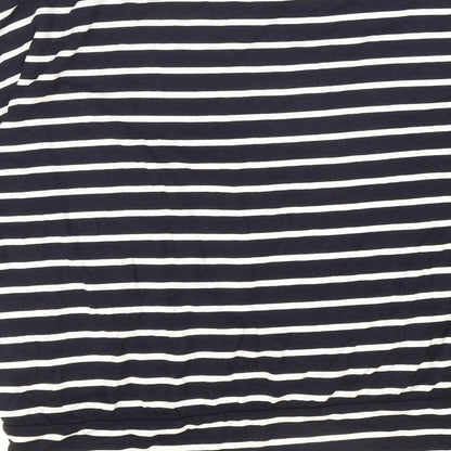 F&F Womens Blue Striped Viscose Basic T-Shirt Size 10 Boat Neck - Lace Detail