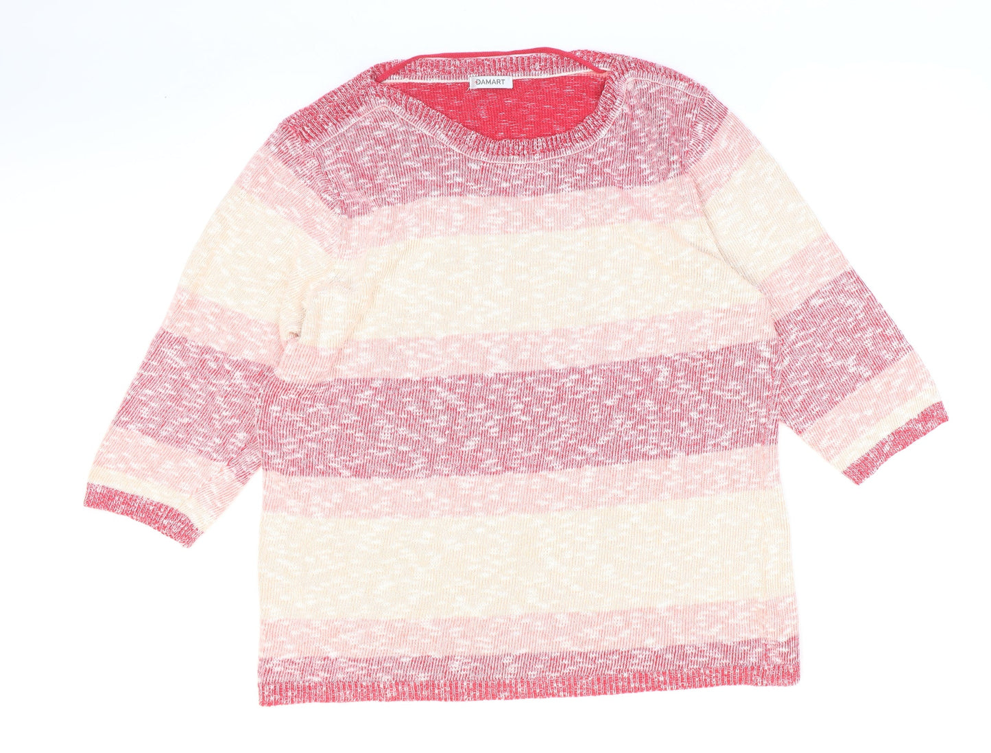 Damart Womens Multicoloured Round Neck Striped Acrylic Pullover Jumper Size 18 - Size 18-20