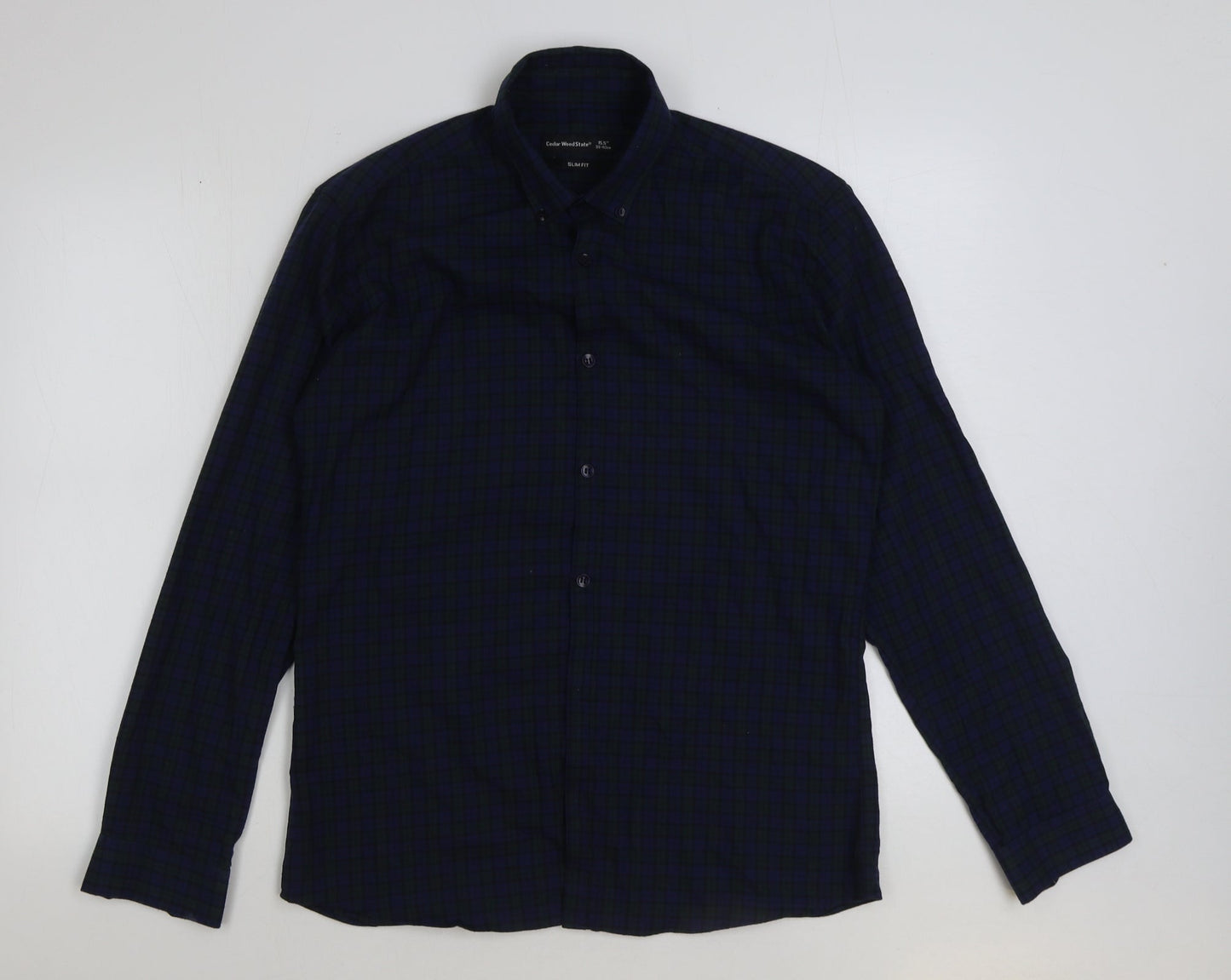 Mens UK Size 15.5 Cedar Wood State Green  Button-Up Long Sleeve Casual Shirt
