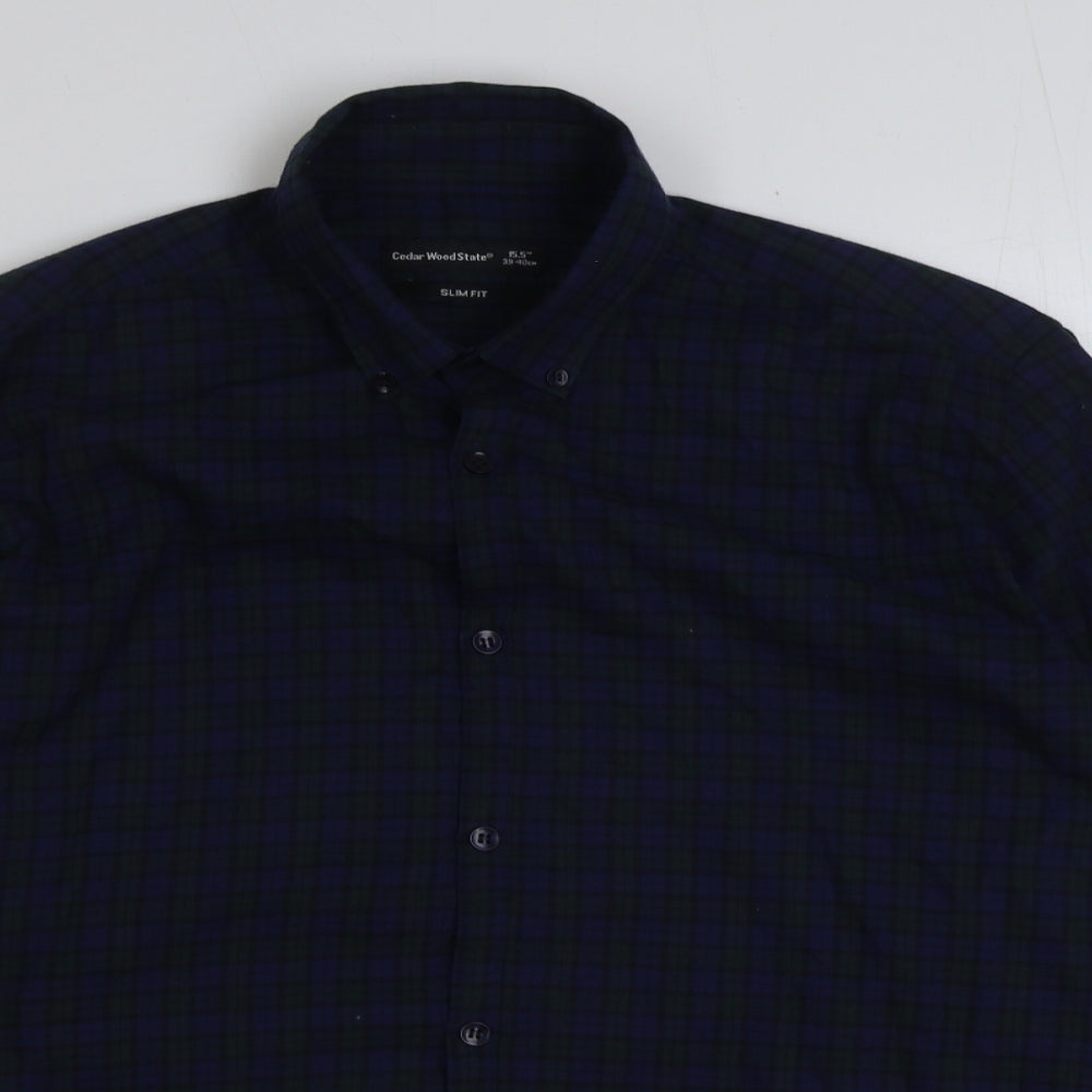 Mens UK Size 15.5 Cedar Wood State Green  Button-Up Long Sleeve Casual Shirt