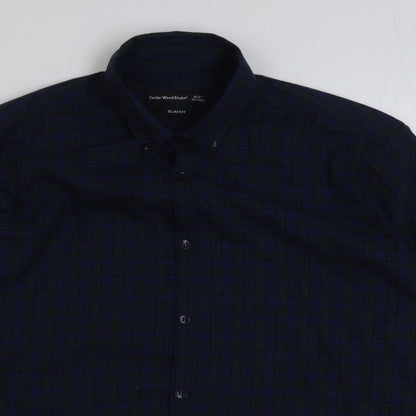 Mens UK Size 15.5 Cedar Wood State Green  Button-Up Long Sleeve Casual Shirt
