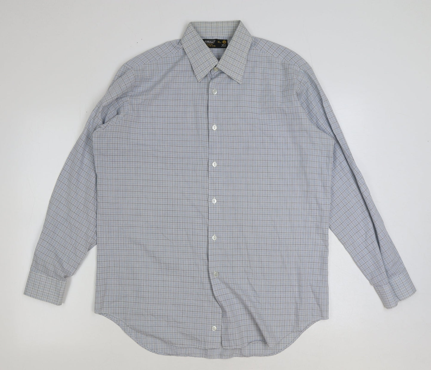 Mens UK Size 16 Marks and Spencer Blue  Button-Up Long Sleeve Casual Shirt