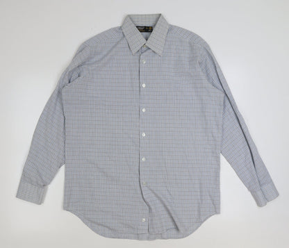 Mens UK Size 16 Marks and Spencer Blue  Button-Up Long Sleeve Casual Shirt