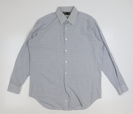 Mens UK Size 16 Marks and Spencer Blue  Button-Up Long Sleeve Casual Shirt