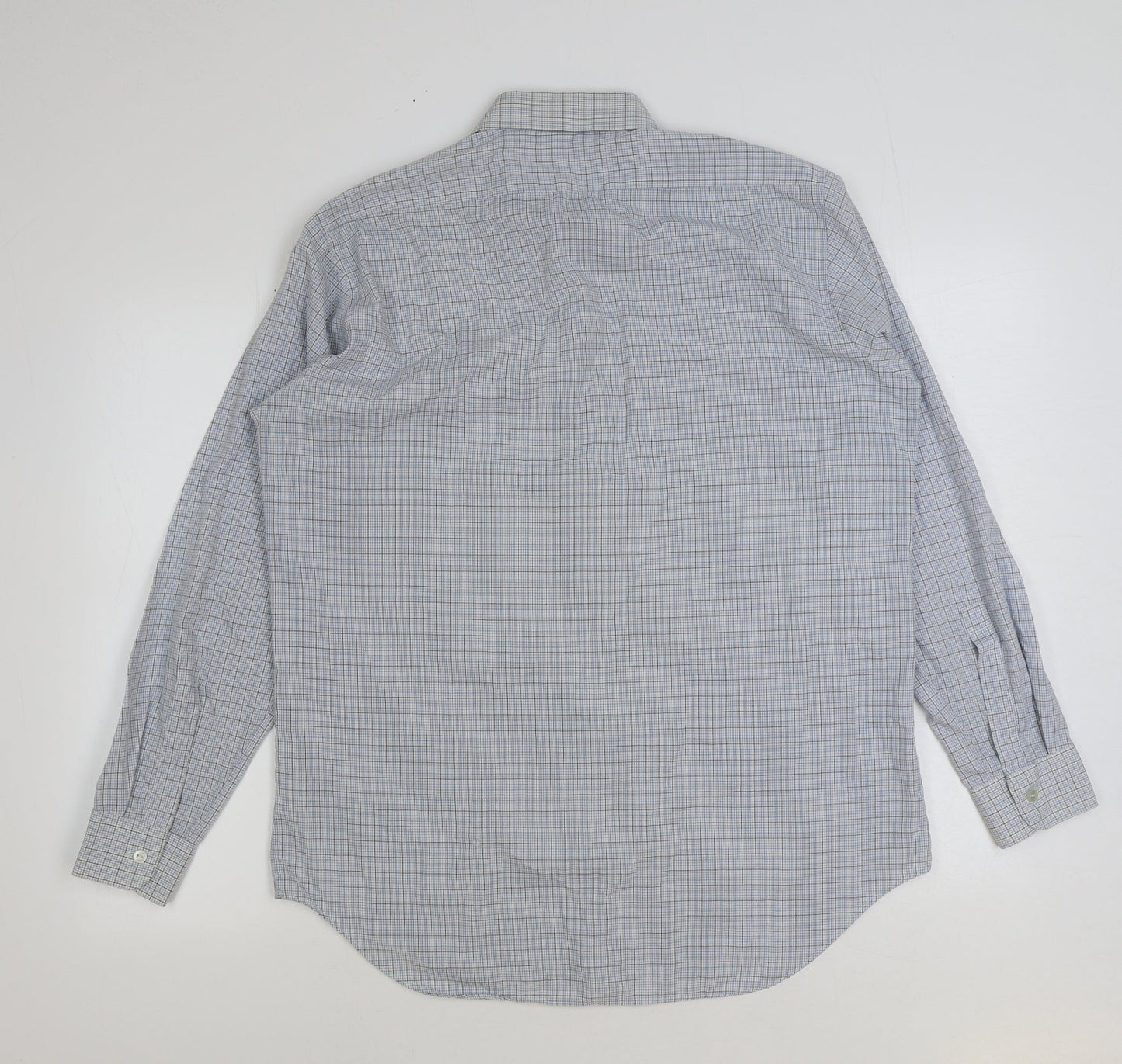 Mens UK Size 16 Marks and Spencer Blue  Button-Up Long Sleeve Casual Shirt