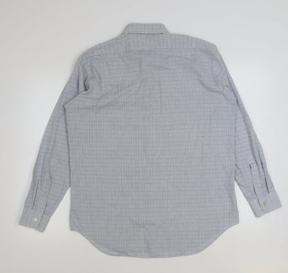 Mens UK Size 16 Marks and Spencer Blue  Button-Up Long Sleeve Casual Shirt