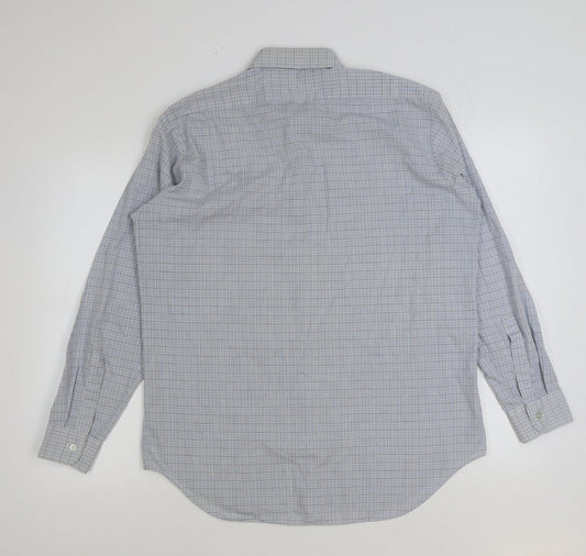 Mens UK Size 16 Marks and Spencer Blue  Button-Up Long Sleeve Casual Shirt