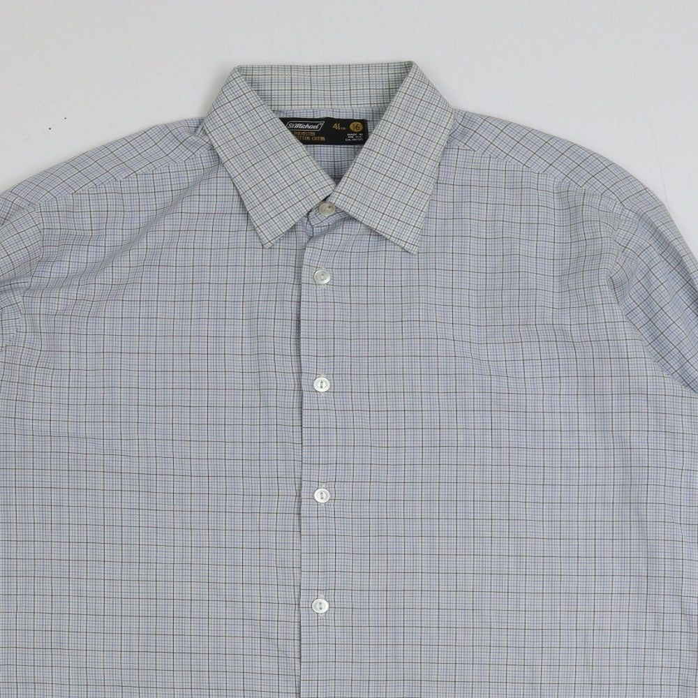 Mens UK Size 16 Marks and Spencer Blue  Button-Up Long Sleeve Casual Shirt