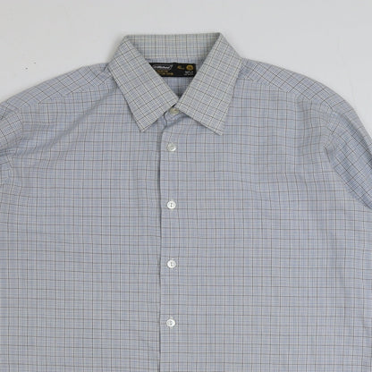 Mens UK Size 16 Marks and Spencer Blue  Button-Up Long Sleeve Casual Shirt
