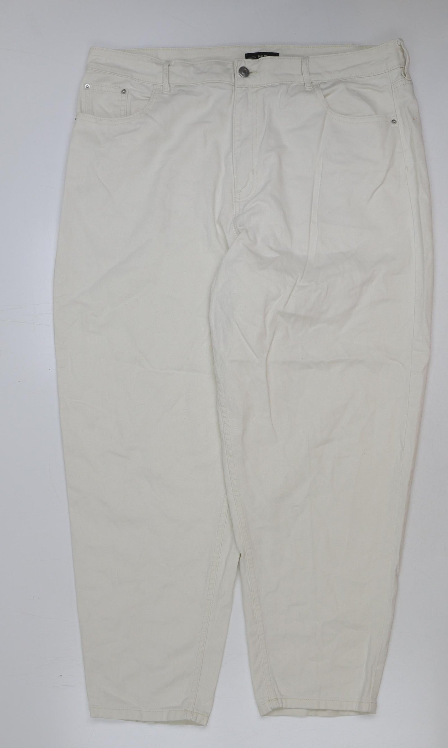 Womens UK Size 18 F&F Regular Fit Straight Ivory Jeans