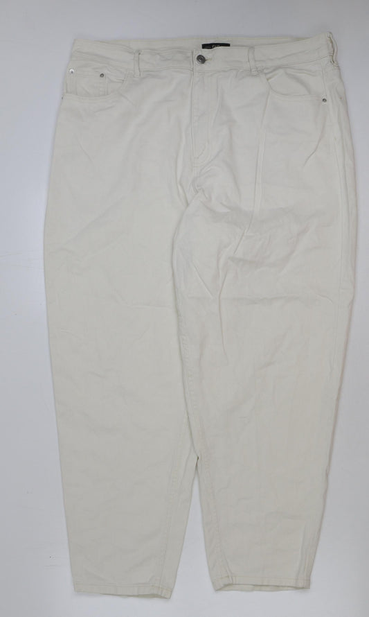 F&F Womens Ivory Cotton Straight Jeans Size 18 L38 in Regular Button