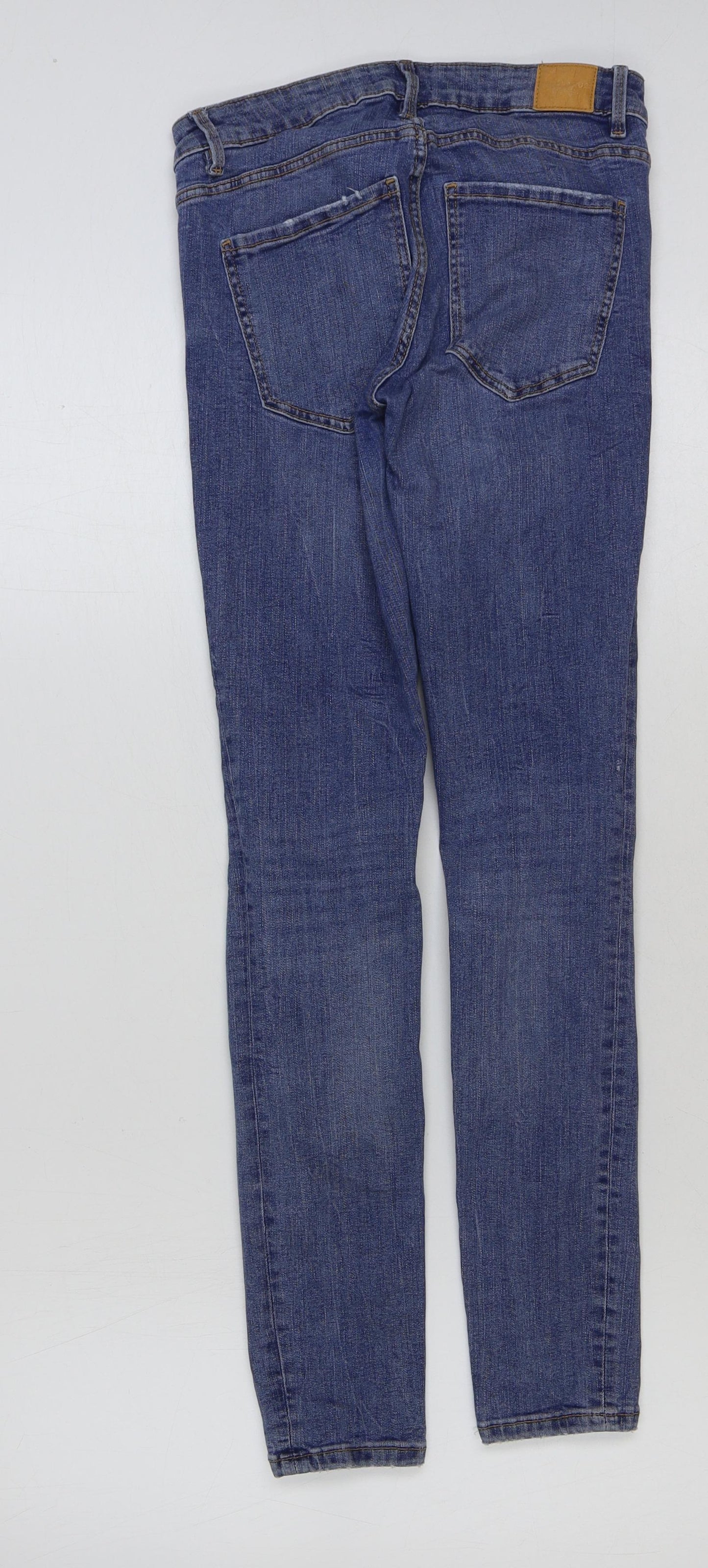 Zara Womens Blue Cotton Straight Jeans Size 8 L28 in Regular Button - Distressed